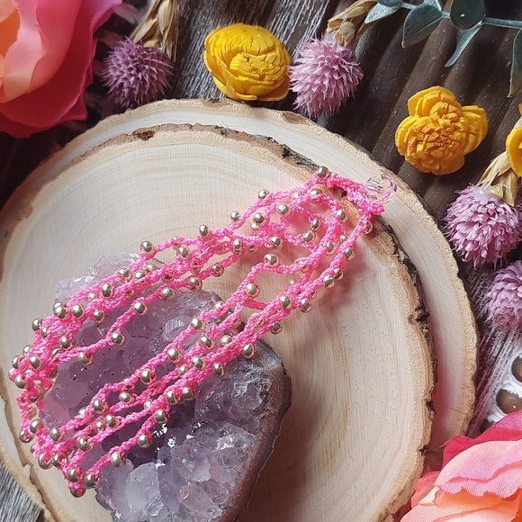 Hand Crafted Jewelry - Pink Wrap Necklace, Bohemian, Beachy, Summer, Handcrafted